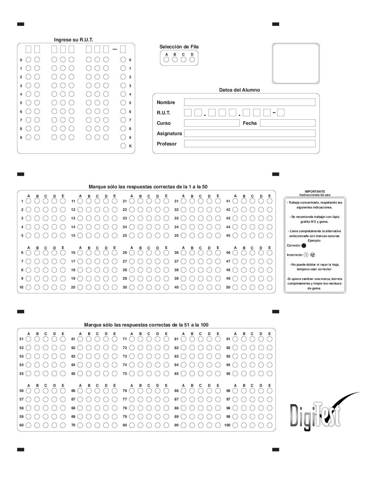 Hoja de respuesta Digitest&reg;